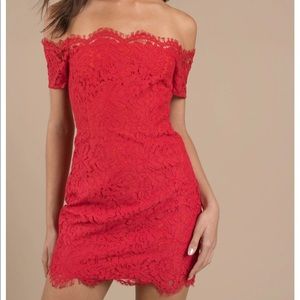 Tobi red lace off the shoulder mini dress